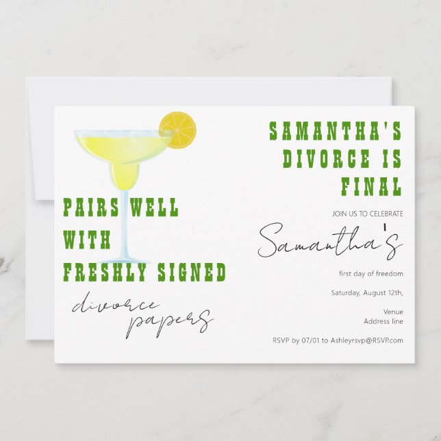 Pairs Well Divorce Papers Margarita Tequila Party Einladung (Vorderseite)