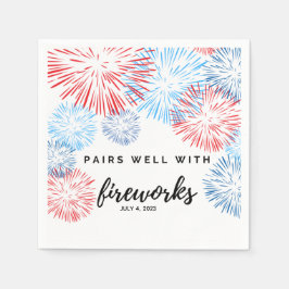 Pairs Well with Fireworks - July 4. Bev Napkin Serviette