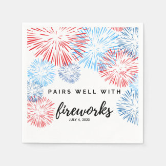 Pairs Well with Fireworks - July 4. Bev Napkin Serviette