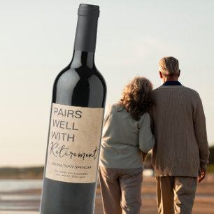 Pairs Well with Retirement - Funny Wine Label Gift Weinetikett