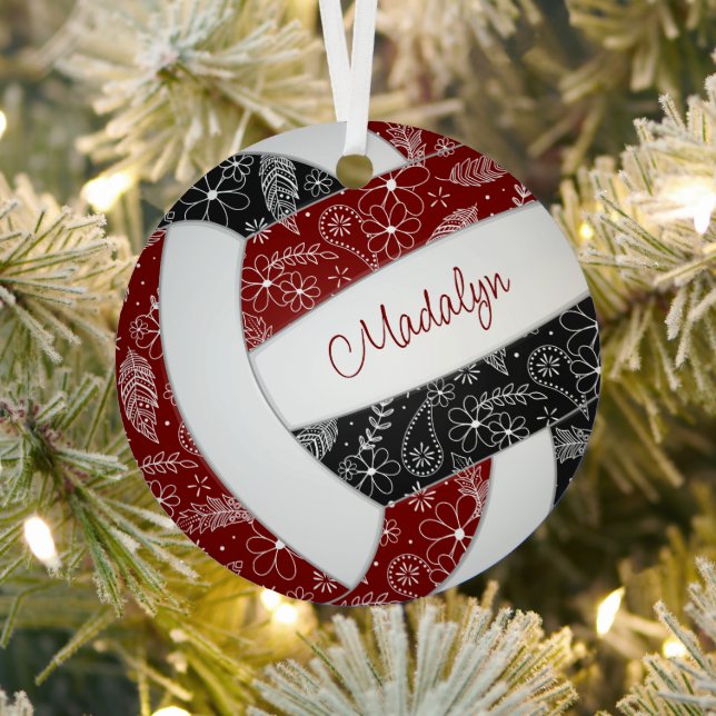 Paisfedern Blumen-Maroon schwarzen Volleyball Ornament Aus Metall (InSitu)