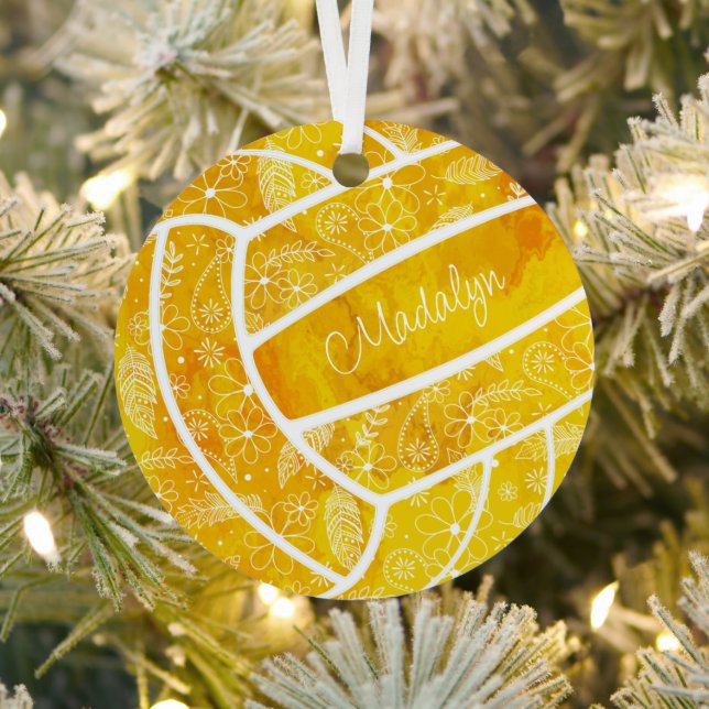 Paisfedern Blumenmuster Gold Volleyball Ornament Aus Metall (InSitu)