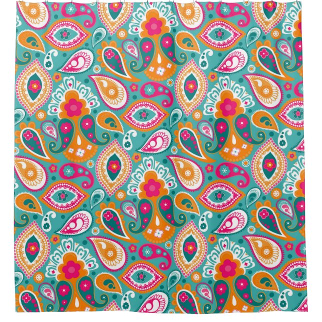 Paisley 70er 60er Boho Retro Duschvorhang (Vorderseite)