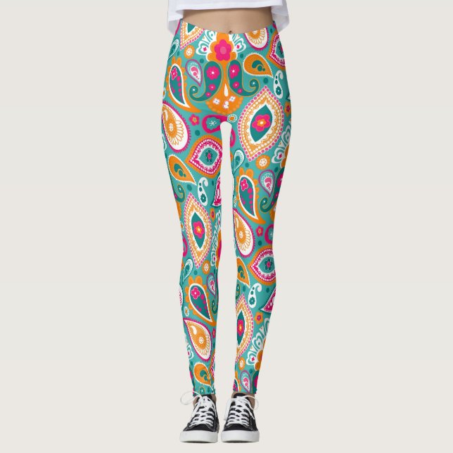 Paisley 70er 60er Boho Retro Leggings (Vorderseite)
