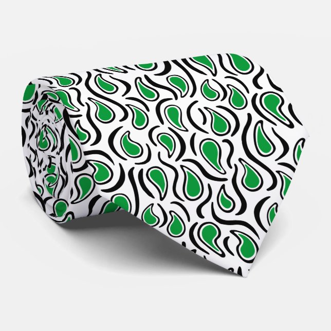 Paisley Abstrakt 230523 - Grass Green, B&W Krawatte (Gerollt)