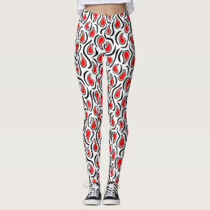 Paisley Abstrakt 230523 - Rot, Schwarz und Weiß Leggings