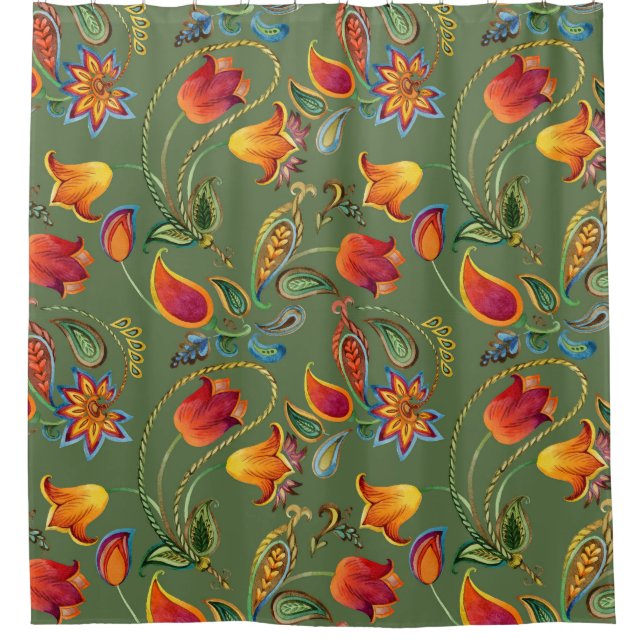 Paisley Aquarell Blume, nahtlos indisches Motiv. Duschvorhang (Vorderseite)