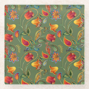 Paisley Aquarell Blume, nahtlos indisches Motiv. Glasuntersetzer