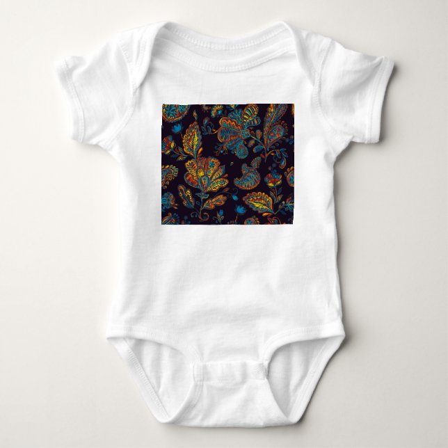 Paisley Aquarell: Blumenmuster Baby Strampler (Vorderseite)