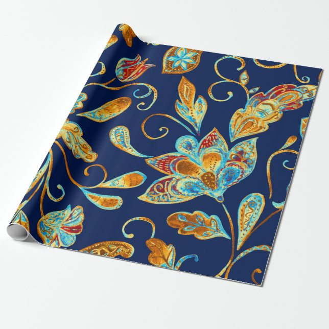 Paisley Aquarell Blumenmuster Fliesen: Blume, f Geschenkpapier (Ungerollt)