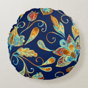 Paisley Aquarell Blumenmuster Fliesen: Blume, f Rundes Kissen