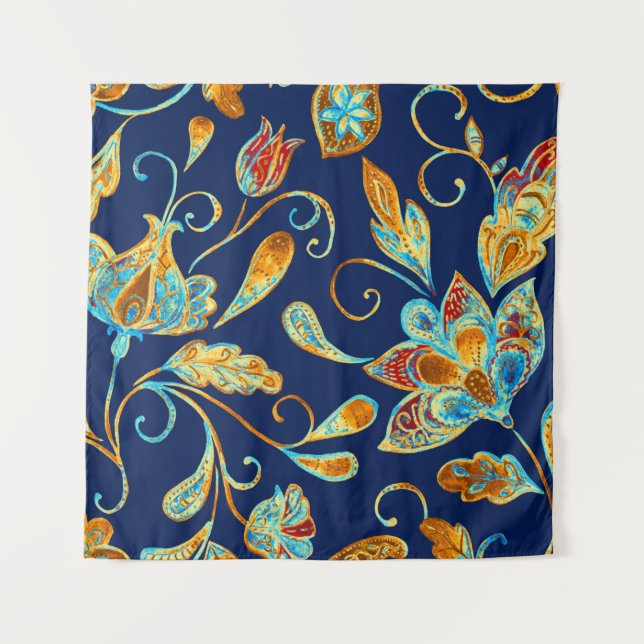 Paisley Aquarell Blumenmuster Fliesen: Blume, f Wandteppich (Vorderseite)