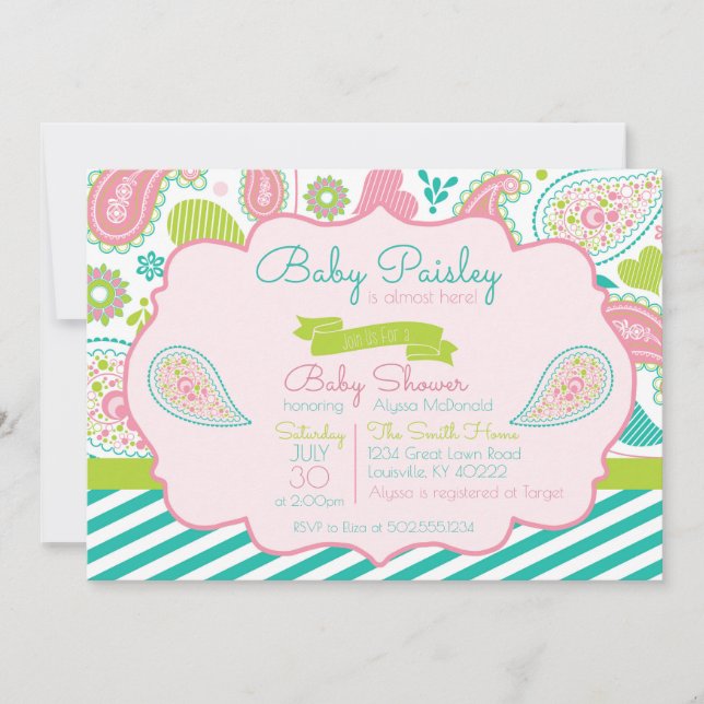 Paisley Baby Shower Einladung (Vorderseite)