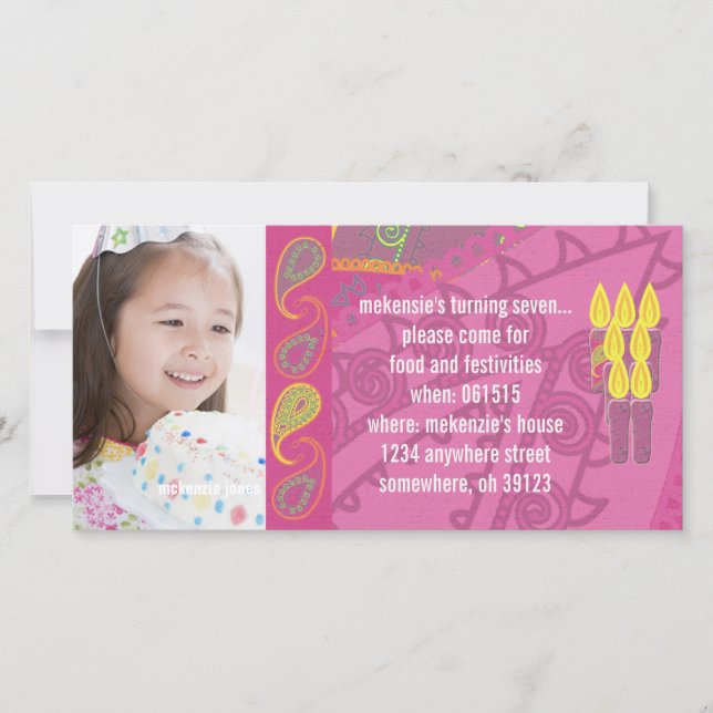 Paisley Birthdy Foto Einladung (Vorderseite)