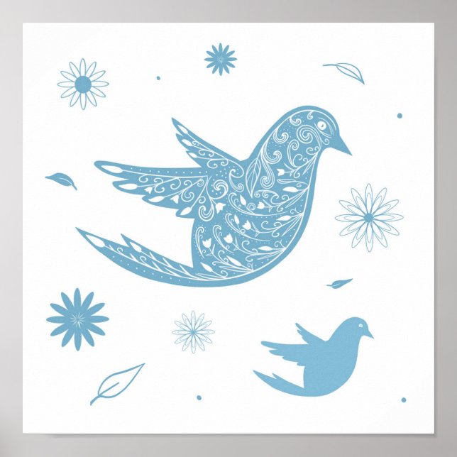 Paisley Blaue Vogel Poster (Vorne)