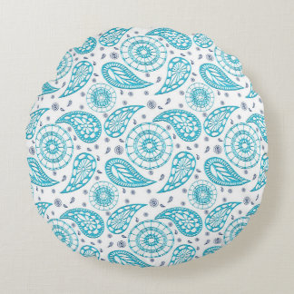 Paisley Blue Boho Muster Rundes Kissen