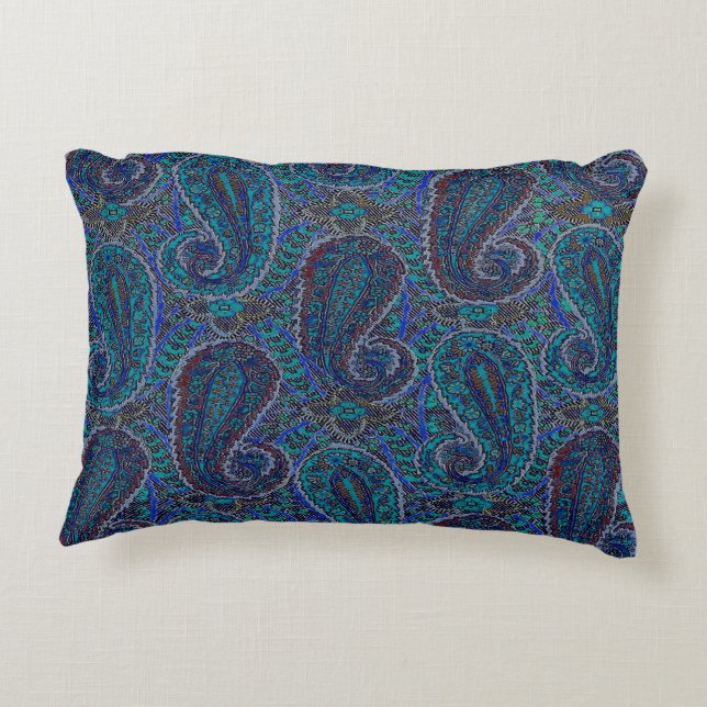 Paisley Blue Indian Boho Art Pattern Dekokissen (Rückseite)