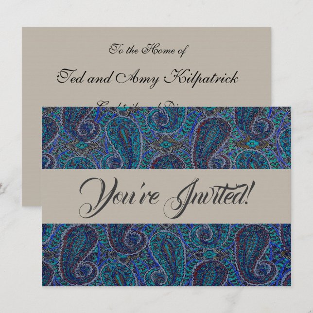 Paisley Blue Indian Boho Art Pattern Einladung (Vorne/Hinten)