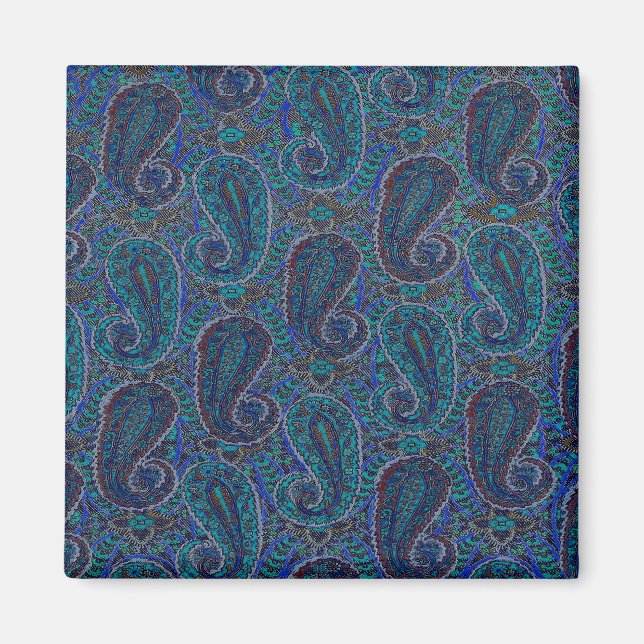 Paisley Blue Indian Boho Art Pattern Magnet (Vorne)