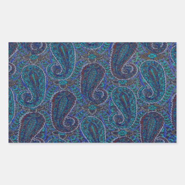 Paisley Blue Indian Boho Art Pattern Rechteckiger Aufkleber (Vorderseite)