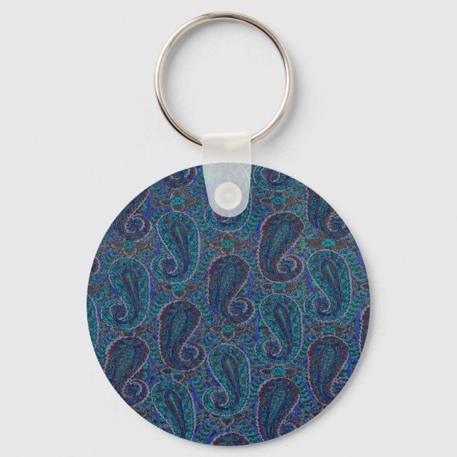 Paisley Blue Indian Boho Art Pattern Schlüsselanhänger (Vorderseite)