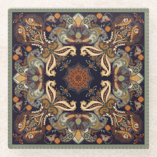 Paisley-Blumen: Batik-Schal Eleganz. Glasuntersetzer