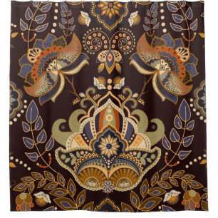 Paisley Blumen nahtlos Muster. Dunkle Kulisse Duschvorhang