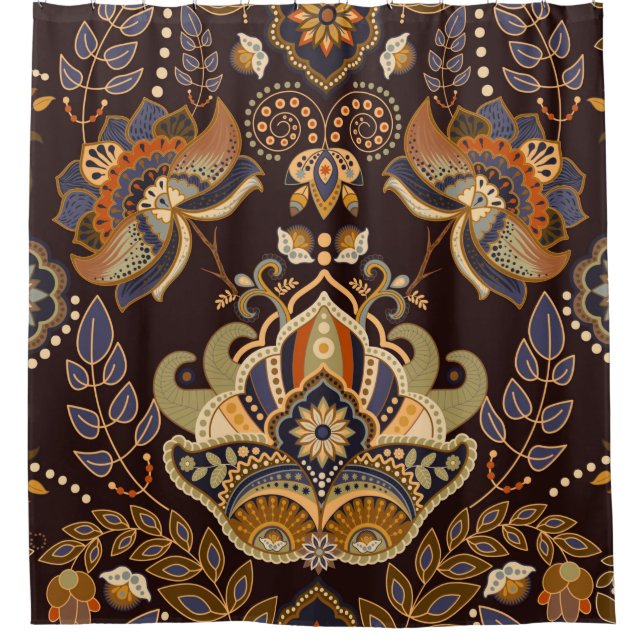 Paisley Blumen nahtlos Muster. Dunkle Kulisse Duschvorhang (Vorderseite)