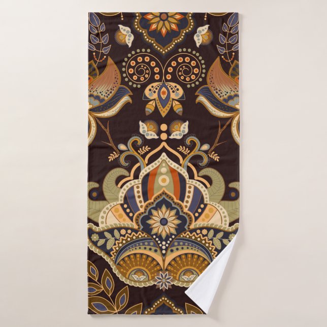 Paisley Blumen nahtlos Muster. Dunkle Kulisse mit Badehandtuch (Badehandtuch)