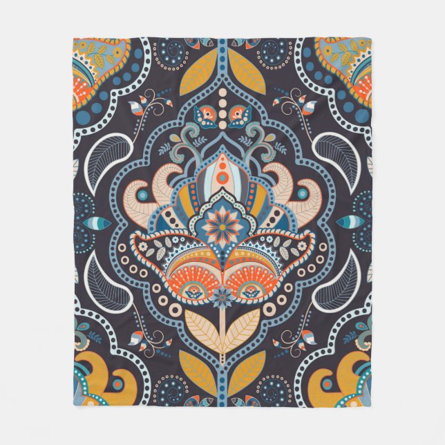Paisley Blumen nahtlos Muster. Dunkle Kulisse mit Fleecedecke (Vorderseite)