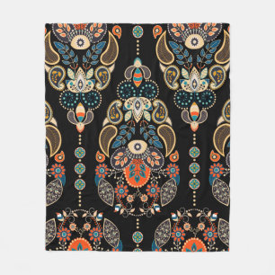 Paisley Blumen nahtlos Muster. Dunkle Kulisse mit Fleecedecke