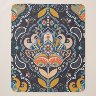 Paisley Blumen nahtlos Muster. Dunkle Kulisse mit Sherpadecke