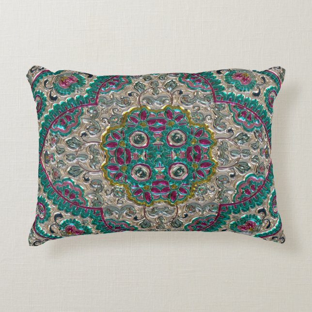 Paisley Blumenmuster aquamarines silberrosa Böhm Dekokissen (Vorderseite)