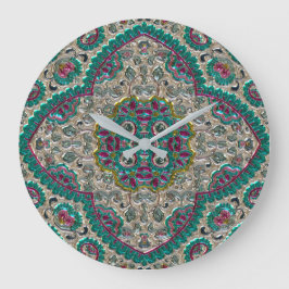 Paisley Blumenmuster aquamarines silberrosa Böhm Große Wanduhr