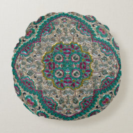 Paisley Blumenmuster aquamarines silberrosa Böhm Rundes Kissen