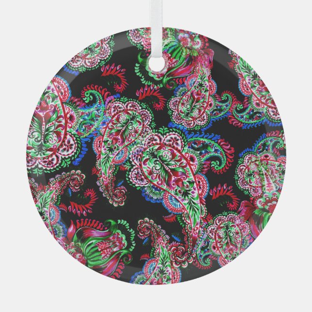Paisley Blumenmuster, ethnischer Hintergrund. Ornament Aus Glas (Vorderseite)