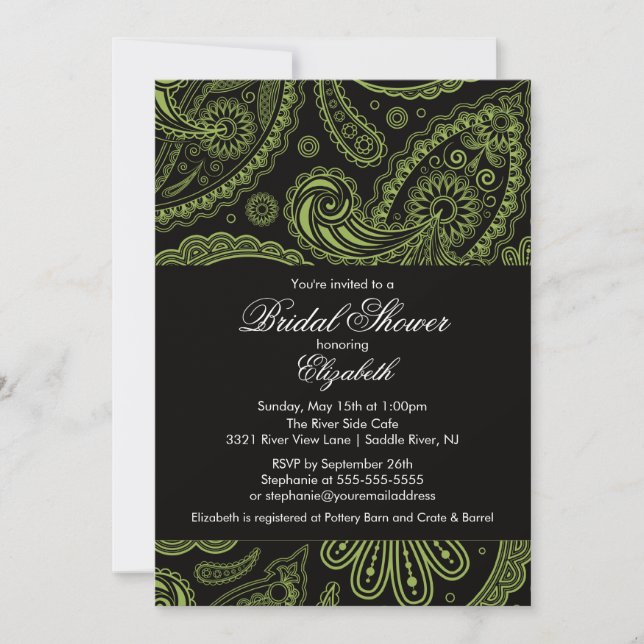 Paisley-Brautparty-Einladungs-Chartreuse Schwarzes Einladung (Vorderseite)