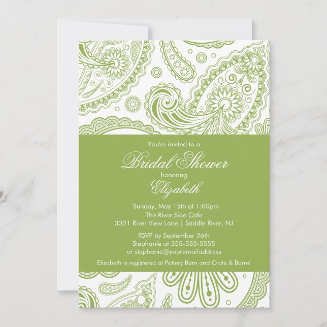 Paisley Bridal Dusche Einladung Chartreuse Green (Vorderseite)