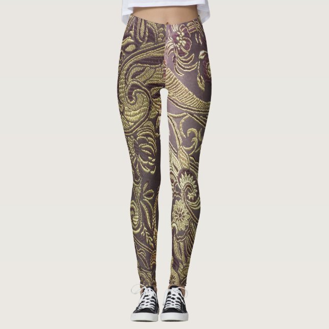 Paisley-Brokat-Leggings im Gold und im Braun Leggings (Vorderseite)