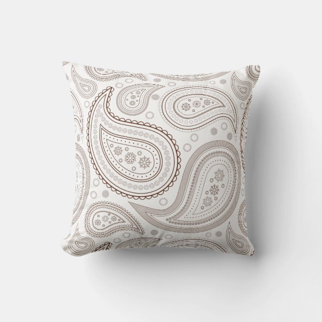 Paisley Brown auf weißem Wurfs-Kissen Kissen (Vorderseite)