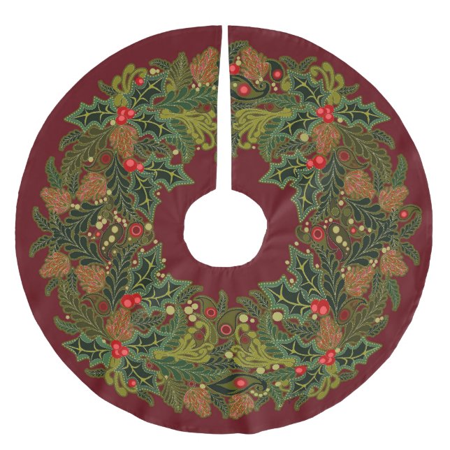 Paisley Christmas Wreath Polyester Weihnachtsbaumdecke (Vorderseite)