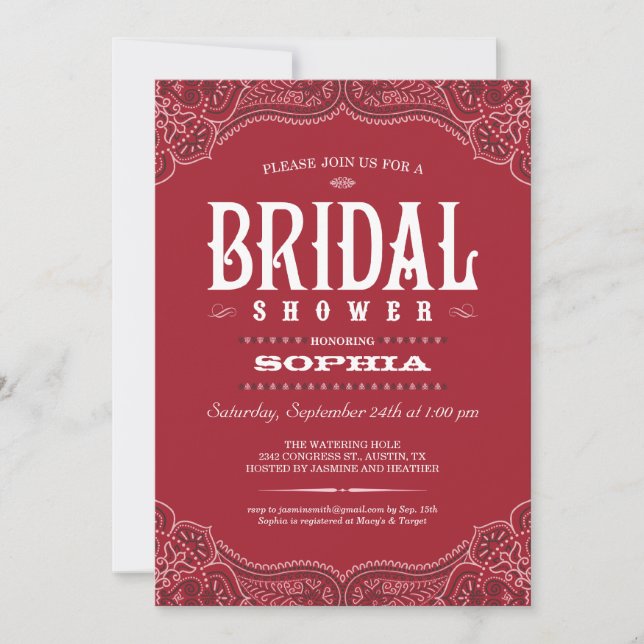 Paisley Cowgirl Bridal Dusche Einladungen (Vorderseite)
