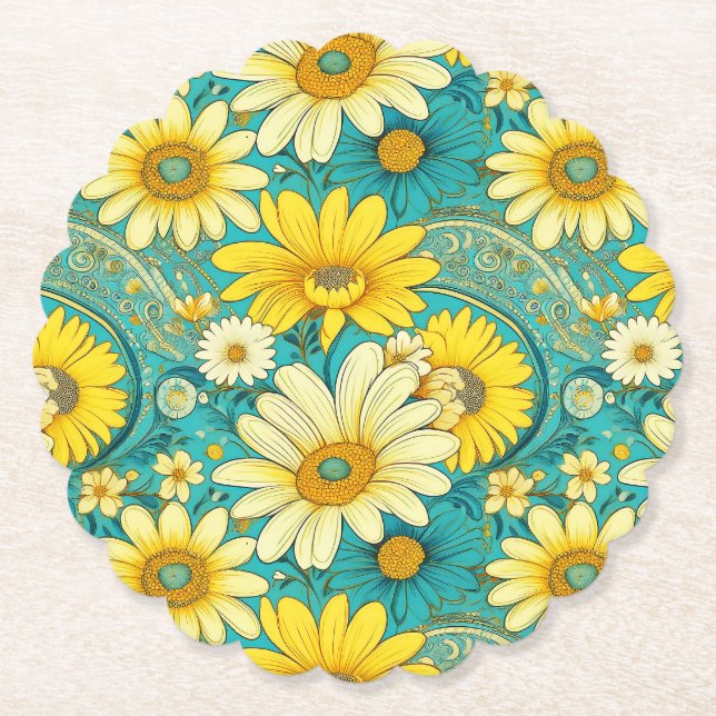 Paisley-Daisy-Getränkeuntersetzer Untersetzer (Vorderseite)
