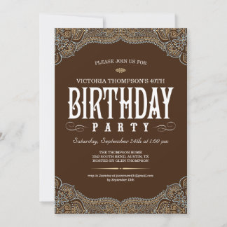 Paisley Dark Brown Einladungen zur Geburtstagspart