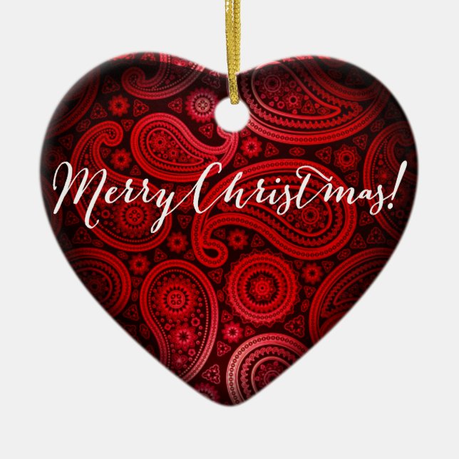 Paisley Deluxe Frohe Weihnachtsherz| rot Keramikornament (Vorne)