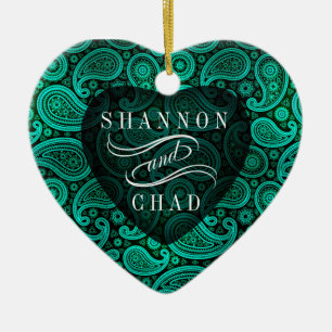 Paisley Deluxe Sheer Herz Erster Weihnachten  aqua Keramikornament