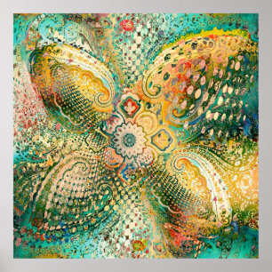 Paisley-Design in lebendigen Gelb- und Grüntönen Poster