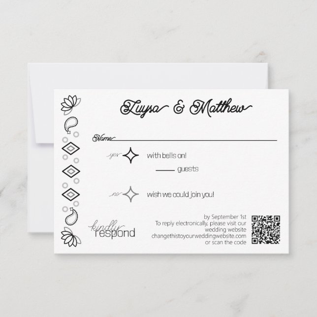 Paisley Diamond Simple White Black QR Code UAWG RSVP Karte (Vorderseite)