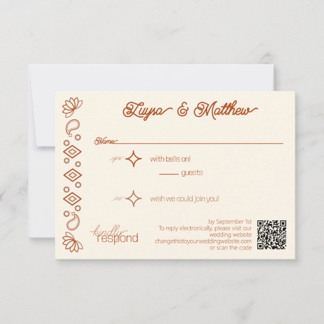 Paisley Diamond Western Rust Ivory QR Code RSVP (Devant)