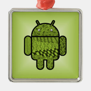 Paisley Doodle Character for Android™ Silbernes Ornament